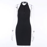 Women Dresses Summer V-neck Sleeveless Backless Slim Fit Sexy Hip Skirt (Bla0420)
