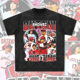 Mens Vintage baseball T-Shirt Vintage Shohei Ohtani Printed Short Sleeve T-Shirt Washed Crew Neck