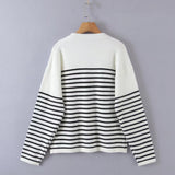 Women Sweater Knitwear Autumn Long-Sleeved Sweater Pullover Bottoming Shirt round Neck Striped Sweater