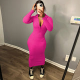 Women Dresses Winter Sexy Zipper Hooded Long Sleeve Dress