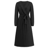 Women Date Dress Sexy Pleated V-neck Dress