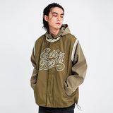 Men Jacket Coat Hooded Jacket Loose Casual Spring and Autumn Embroidery Letter Splicing Fake Two-Piece Hoodie