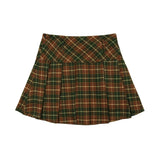 Women Skirt Retro Plaid Pleated Skirt High Waist A- line Skirt