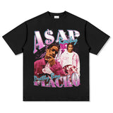 Asap Rocky T Shirts ASAP A $AP ROCKYT-Shirt Men's Loose Small Neckline Short Sleeve