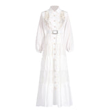 Women Dresses Spring Lapel Embroidery Lace Hollow Dress (Qymy0409)