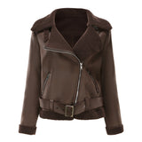 Red Leather Jacket Fall/Winter Suede Fabric Jacket Turn-down Collar Coat