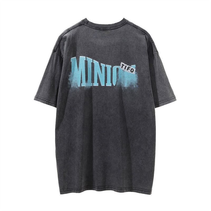 Men Vintage T-Shirt Printed Short-Sleeved T-shirt Men's Ins round Neck Summer Cool
