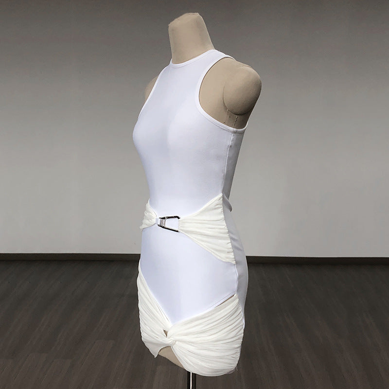 Women's Evening Dress round Neck Sleeveless Voile Slim Dress Bandage One-Piece Dress