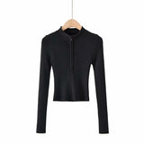 Women Sweater Knitwear Short Half Turtleneck Sexy Zipper Midriff-Baring Knitted Sweater Sweater