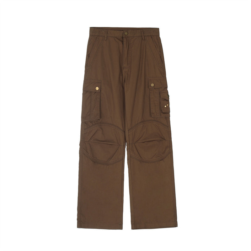 Men Sweatpants Solid Color Stitching Multi-Pocket Cargo Pants Loose Casual Straight-Leg Wide Leg Pants