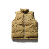 Unisex Winter Cotton Coat Zipper Pocket Decorative Stand Collar Cotton Vest