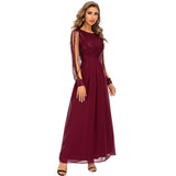 Women Evening Gown Sexy Chiffon Stitching Sequins Dress