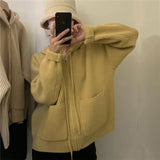 Women Knitted Cardigan Retro Hooded Cardigan Sweater Zipper Knitted Coat
