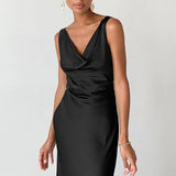 Women Dress Spring Black Sheath Dress Long Skirt