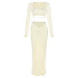 Women Dresses Summer Square Collar Hip Bag Skirt Suit (Bla0420)