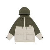 Unisex Jacket Vintage Color Contrast Patchwork Hooded Jacket Shell Jacket Baggy Coat