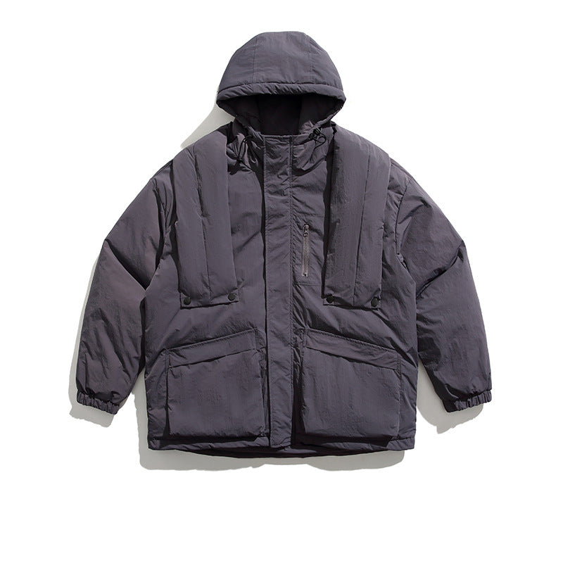 Unisex Winter Cotton Coat Three-Dimensional Pocket Decorative Hooded down Jacket