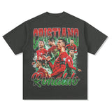 Men Vintage Football T-Shirt Retro C Luo Printed Short Sleeve Crew Neck Casual T-Shirt