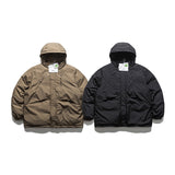 Unisex Winter Cotton Coat Zipper Pocket Hooded down Jacket Vintage Loose and Warm down Jacket