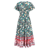 Women Date Dress Summer V-neck Ruffle Vintage Floral Beach Dress