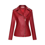 Red Leather Jacket Fall Winter Coat Women Lapel PU Leather Jacket Leather Coat Women