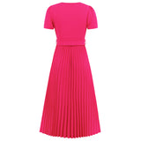 Women Date Dress Spring and Summer Sexy V-neck Pleated Dress