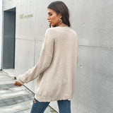 Women Knitted Sweater Fall V-neck Button Pocket Cardigan Knitted Sweater Coat