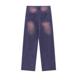 Men Jeans Ripped Wide-Legged Straight Jeans Retro Trousers