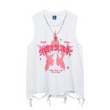 Women Vest Graffiti Necklace Vest Men's and Women's Sleeveless T-shirt Couple's Tops