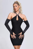 Women Evening Dress Sexy Strapless Long Sleeve Hollow out Gown