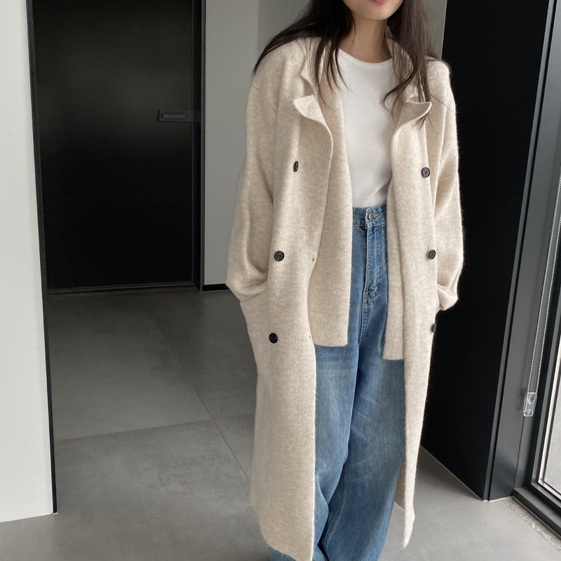 Women Cardigan Sweater Autumn and Winter Woolen Coat Two-Piece Vest Set Double Breasted Turn-down Collar Coat A3387