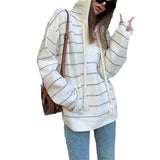Women Knitwear Autumn and Winter Striped Hooded Sweater Loose Sweater
