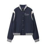 Women Jacket Lapel Baseball Uniform Coat Button Cardigan Jacket