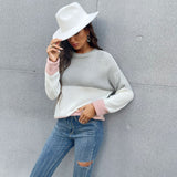 Women Knitted Sweater Autumn Crew Neck Long Sleeve Bottoming Knitted Sweater