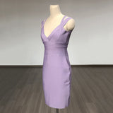 Women's Evening Dress Purple Bandage Dress Sexy V-neck Dress Backless Dress Hip Skirt