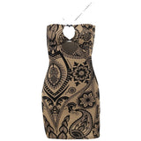 Women Dresses Flocked Printed Hollow Sheath Suspender Skirt
