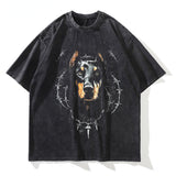 Domineering Doberman Pinscher Print T-shirt Oversized Vintage