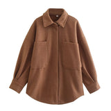 Women Jacket Autumn and Winter Pocket Loose Woolen Coat
