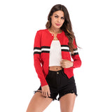 Women Knitted Sweater Autumn Striped Knitted Cardigan Long Sleeve round Neck Sweater Small Coat