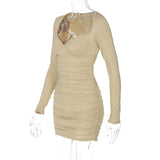 Women Dresses Spring V Long Sleeve Slim Fit Dress