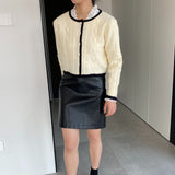 Women Cardigan Sweater Autumn Sweater round Neck Short Button Black and White Cardigan X3005