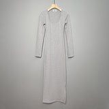 Women Dresses Square Collar Long Sleeve Dress Split Sexy Hip Skirt