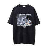 Men Vintage T-Shirt Crowd Print Distressed round Neck Short Sleeve T-shirt