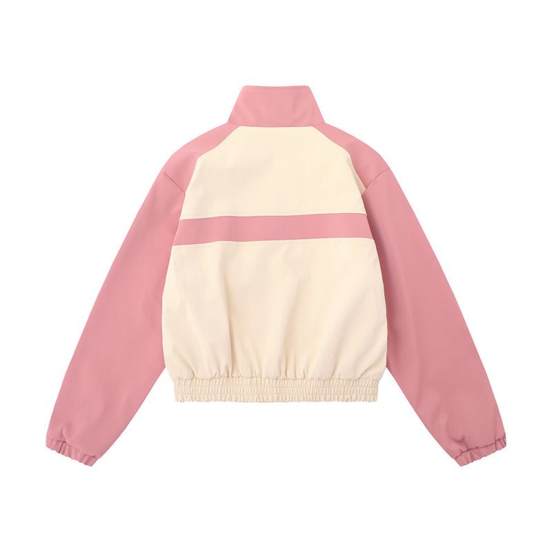 Women Jacket Color Matching PU Leather Jacket Autumn and Winter Stand Collar Metal Decorative Long Sleeve Coat