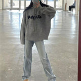 Women Knitwear Autumn and Winter Letter Hooded Sweater Loose Pullover