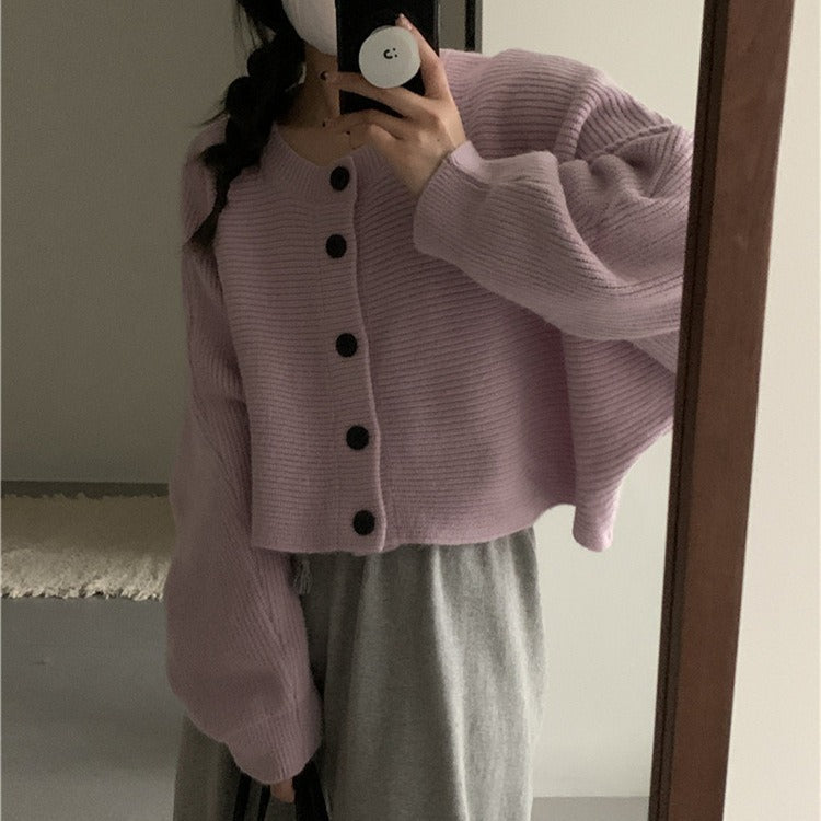 Women Knitwear Autumn and Winter round Neck Sweater Loose Knitted Cardigan