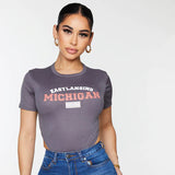 Women Jumpsuit Lty6085 Spring Letter Crew Neck Sexy Slim Jumpsuit