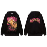 Men Hoodie Flame Graffiti Printing Washed Hooded Sweater