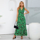 Women Date Dress Summer Leopard Print Maxi Dress