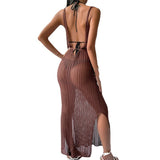 Women Knit Beach Cover Beach Casual Solid Color Knitted Spaghetti Straps Knitted Dress